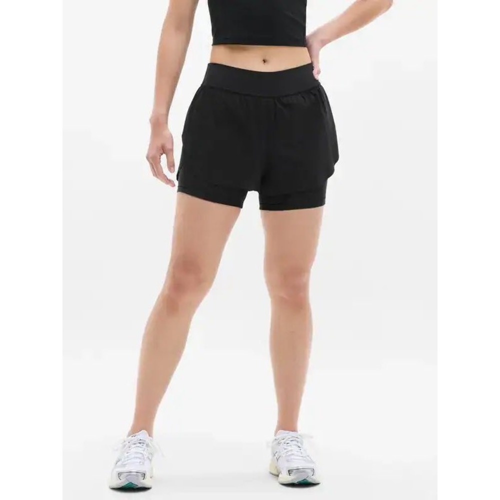 Athleta Shorts Crossover Run 4" High Rise Athletic Black Medium